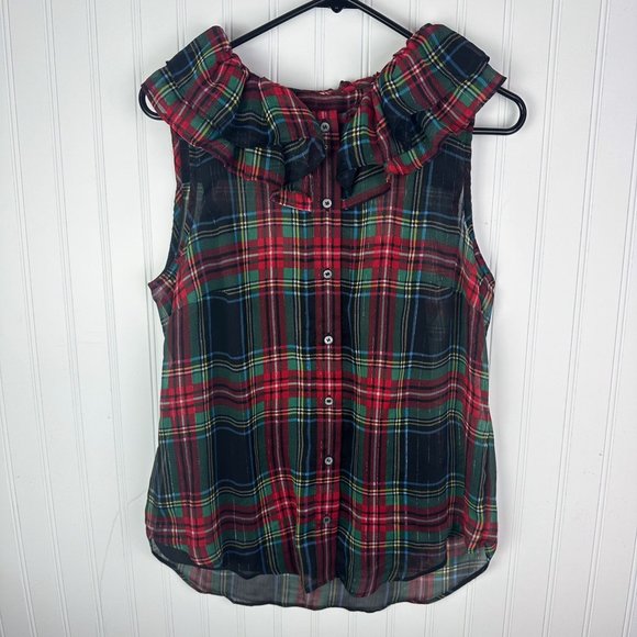 J.Crew Womens Blouse Sleeveless Holiday Plaid size‎ Small - Picture 1 of 6